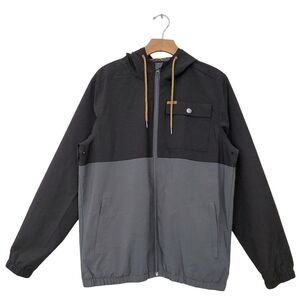 Voyager Hooded Windbreaker Jacket Mens Medium Gray Black Full Zip Waterproof